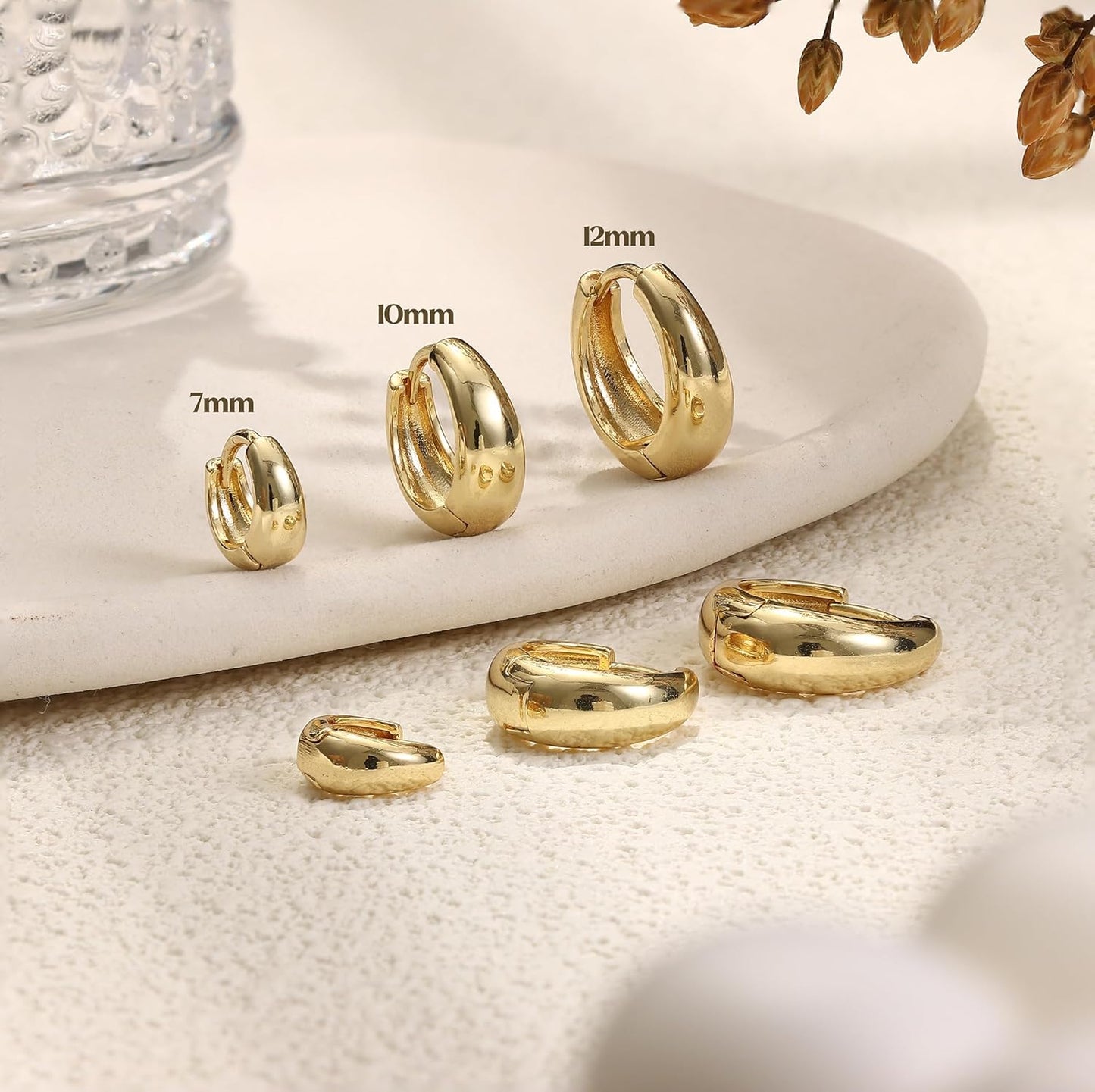 Chriscoco 3 Paia Orecchini Cerchio Donna Orecchini Cerchio Oro Placcato 14K Orecchini Cerchio Argento Ipoallergenico Orecchini a Cerchio Piccoli per Fori Multipli