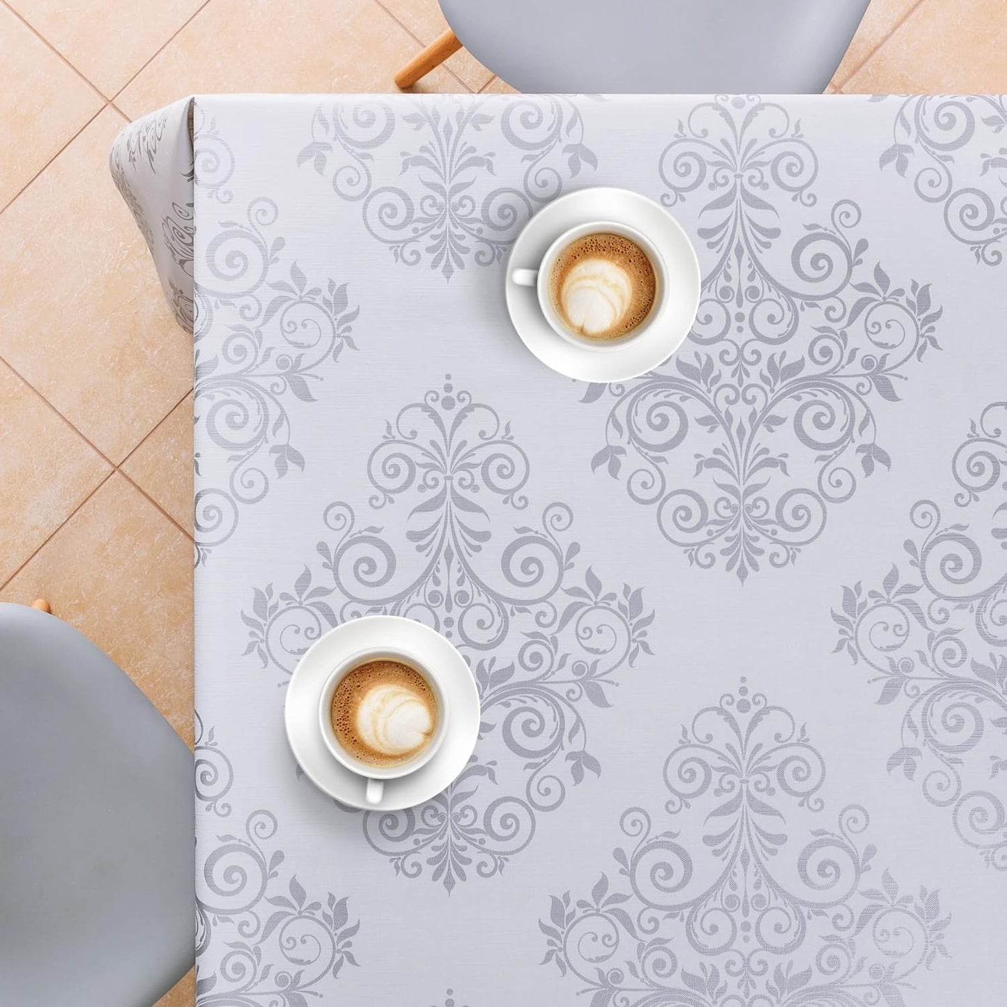 KP HOME Tovaglia Plastificata Rettangolare 250x140 cm, Tovaglia Cerata per Tavolo da 8 Posti, in PVC Facile da Pulire, Impermeabile, per Uso Interno ed Esterno, con Motivo Barocco Damascato Elegante