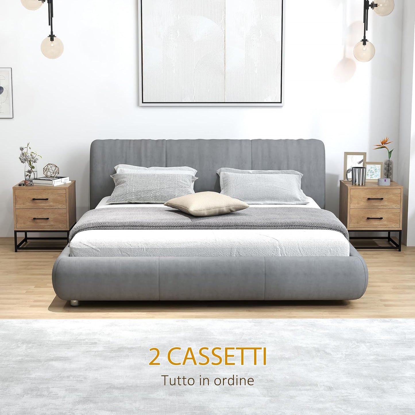 HOMCOM Set di 2 Comodini Camera da Letto con 2 Cassetti, Coppia di Comodini Stile Industriale in Legno e Acciaio, Tavolini per Divano, Soggiorno, Salotto e Camera, 40x39.5x48 cm, Colore Legno