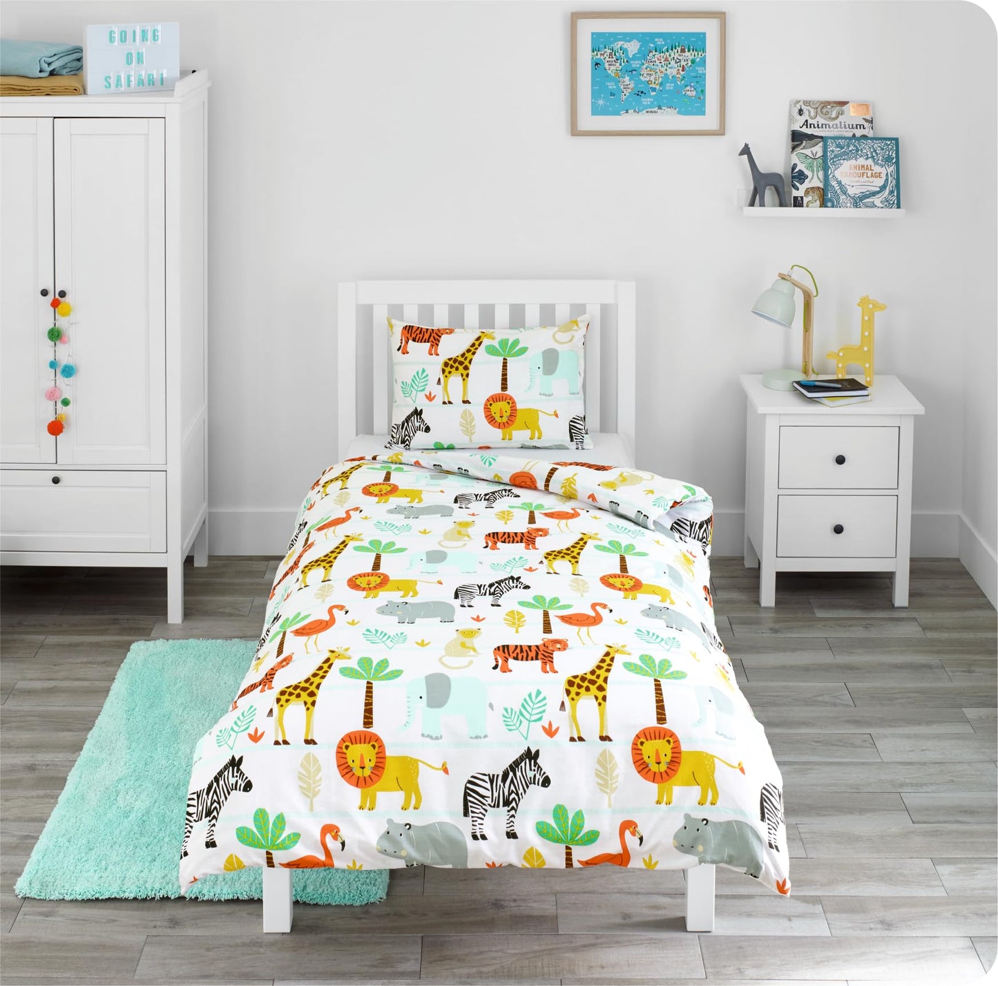 Bloomsbury Mill - Set Copripiumino Singolo Bambino e Bambina - Grigio & Bianco Stelle - Lenzuola Letto Singolo Reversibile - Set di Biancheria da Letto per Bambini - 135x200cm e Federe
