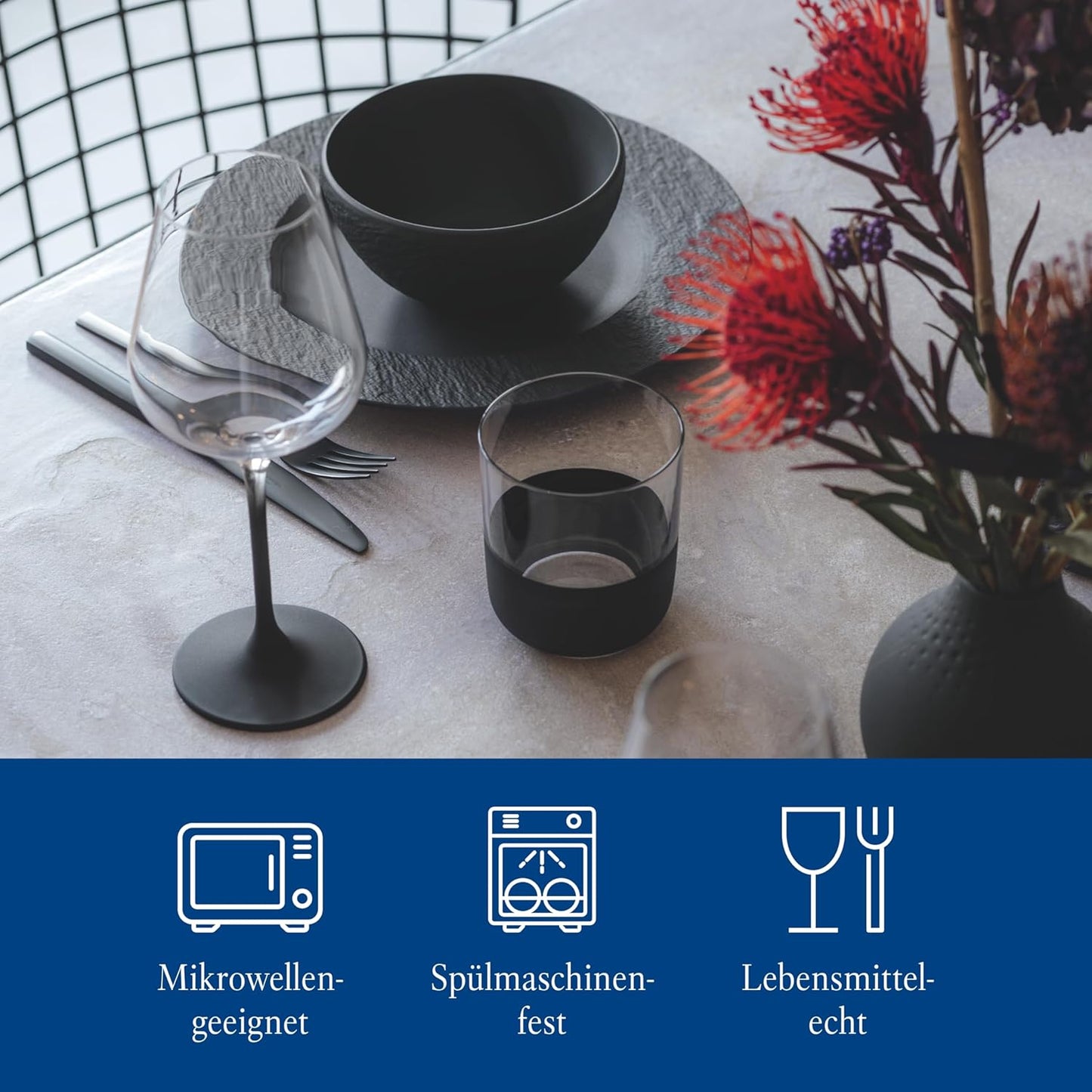Villeroy & Boch - Manufacture Starter Set 6 Pezzi Nero, Lavabile in Lavastoviglie, Adatto per Microonde, Piatti Ardesia, Scodella, Servizio, Set di Stoviglie, Porcellana Premium