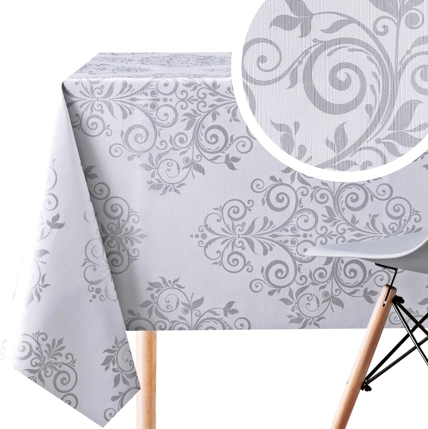 KP HOME Tovaglia Plastificata Rettangolare 250x140 cm, Tovaglia Cerata per Tavolo da 8 Posti, in PVC Facile da Pulire, Impermeabile, per Uso Interno ed Esterno, con Motivo Barocco Damascato Elegante
