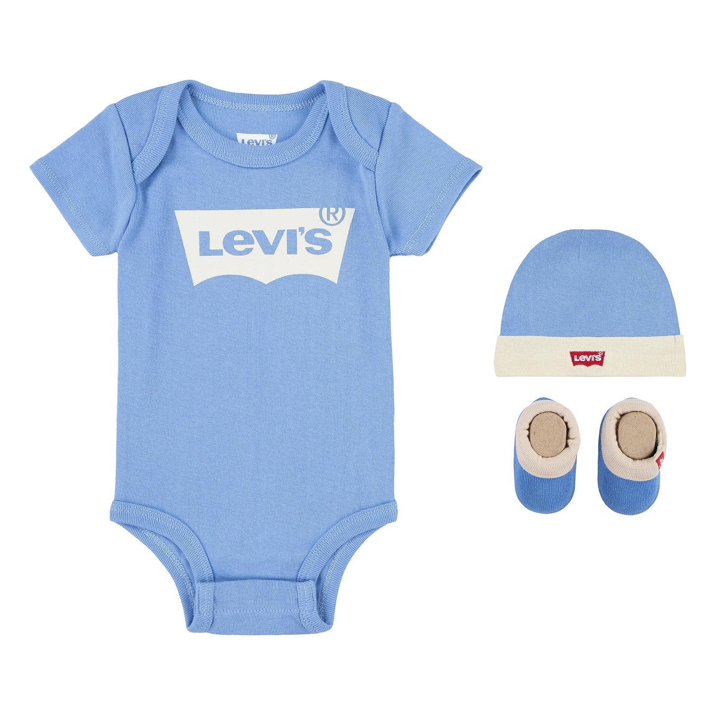 Levi's Classic Batwing Infant Hat Bodysuit Bootie Set 3pc Tutina per Bambino e Neonato Unisex-Bimbi