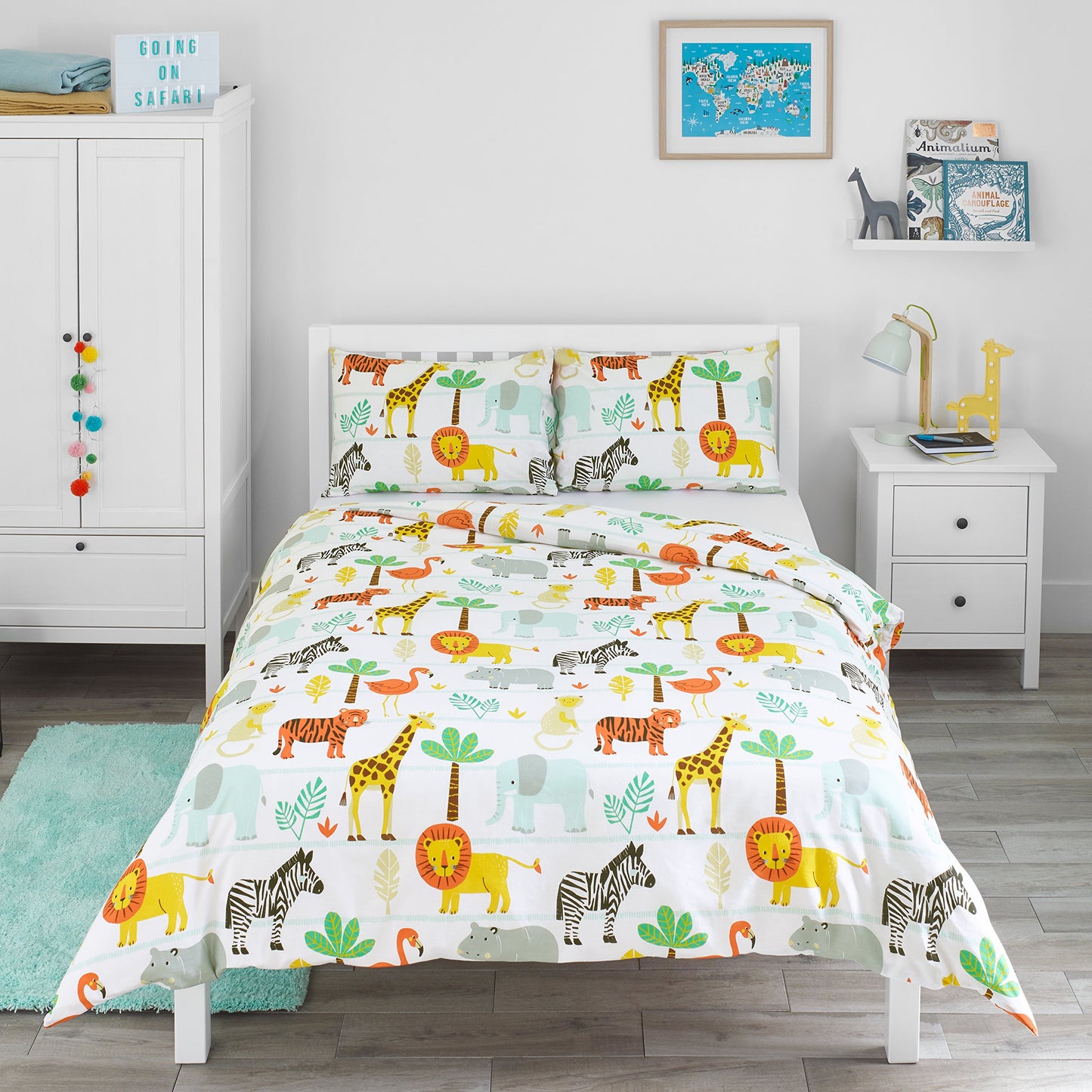 Bloomsbury Mill - Set Copripiumino Singolo Bambino e Bambina - Grigio & Bianco Stelle - Lenzuola Letto Singolo Reversibile - Set di Biancheria da Letto per Bambini - 135x200cm e Federe