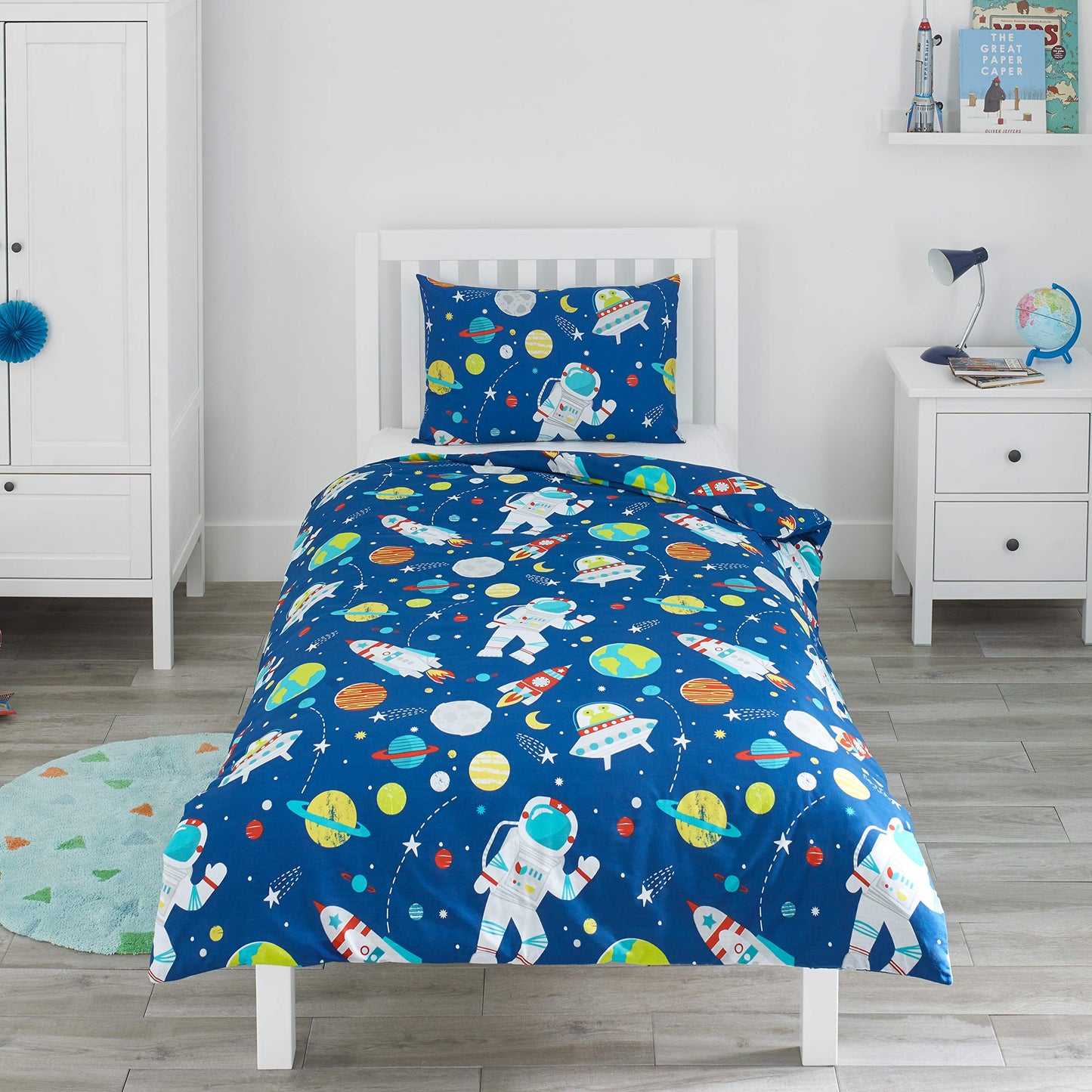 Bloomsbury Mill - Set Copripiumino Singolo Bambino e Bambina - Grigio & Bianco Stelle - Lenzuola Letto Singolo Reversibile - Set di Biancheria da Letto per Bambini - 135x200cm e Federe