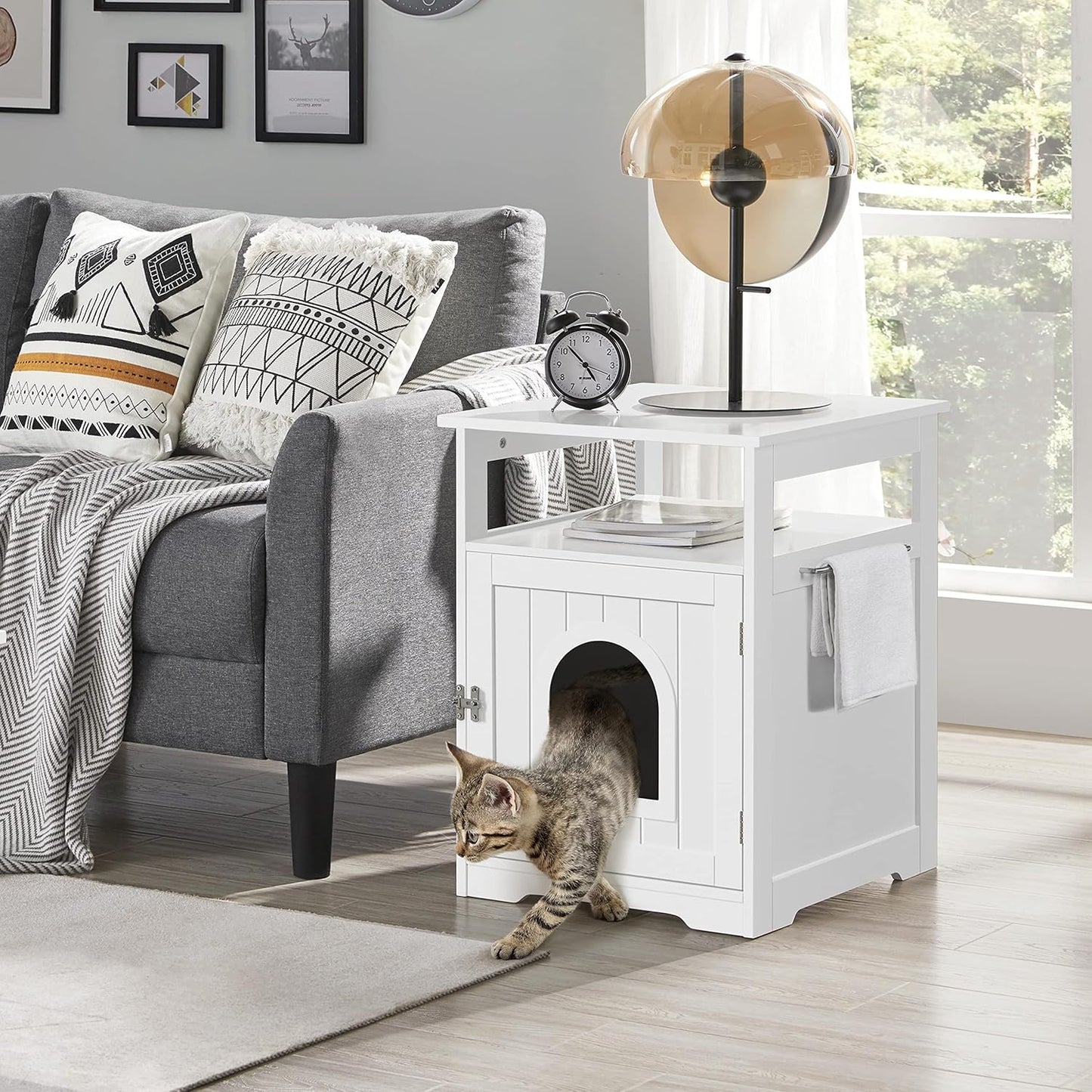 Yaheetech Casetta per Gatti Cuccia in Legno Mobiletto Lettiera per Animali Domestici Armadietto Legno Nido per Gatti Cani Multiuso Bianco 64 x 52 x 49 cm