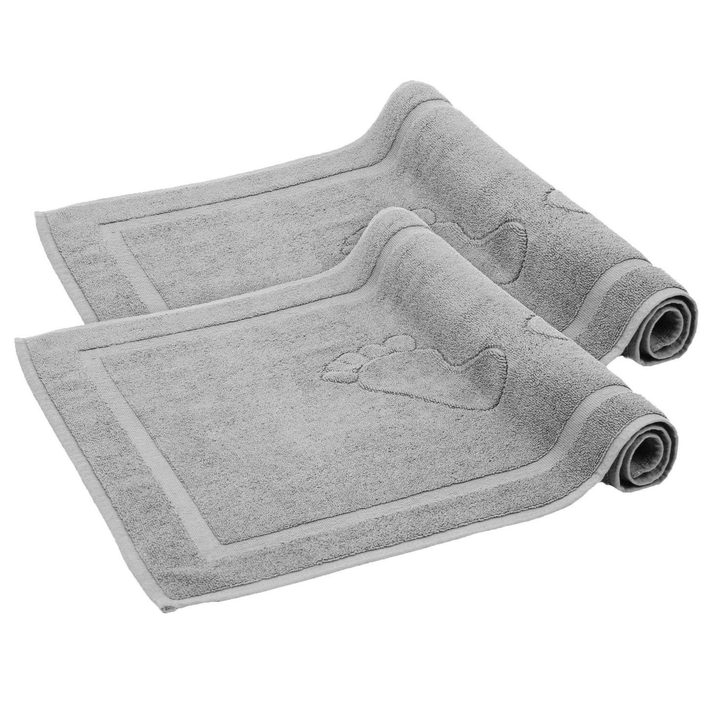 Komfortec Set di 2 tappetini da bagno, in spugna, lavabile, 600 g/m² e 100% cotone, assorbenti e ad asciugatura rapida, 50 x 70 cm, colore: grigio/bianco