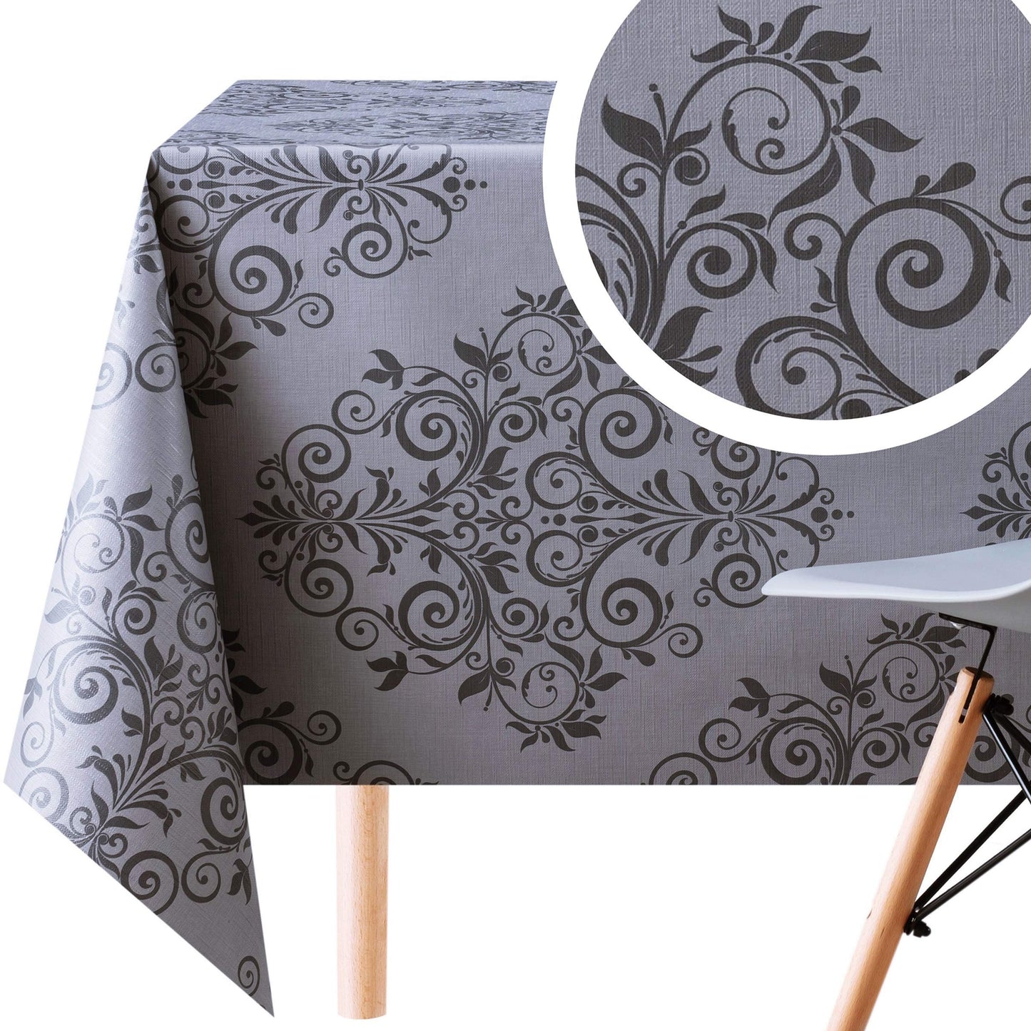 KP HOME Tovaglia Plastificata Rettangolare 250x140 cm, Tovaglia Cerata per Tavolo da 8 Posti, in PVC Facile da Pulire, Impermeabile, per Uso Interno ed Esterno, con Motivo Barocco Damascato Elegante