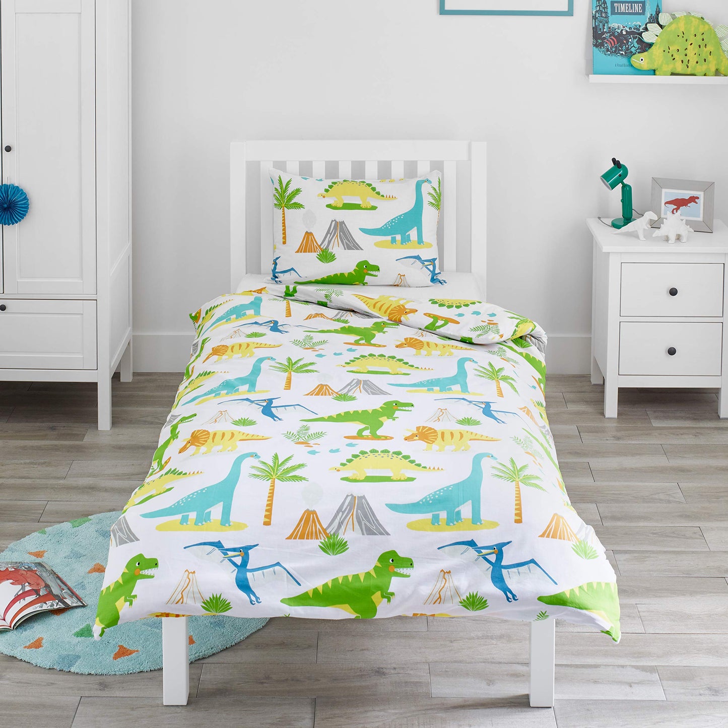 Bloomsbury Mill - Set Copripiumino Singolo Bambino e Bambina - Grigio & Bianco Stelle - Lenzuola Letto Singolo Reversibile - Set di Biancheria da Letto per Bambini - 135x200cm e Federe