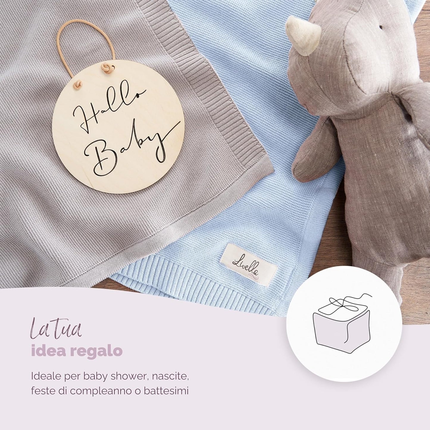 Livella Coperta per neonato e bambino cotone 100% biologico, coperta premium lavorata a maglia morbida e traspirante, ideale per la pelle delicata del bambino, OekoTEX Standard 100