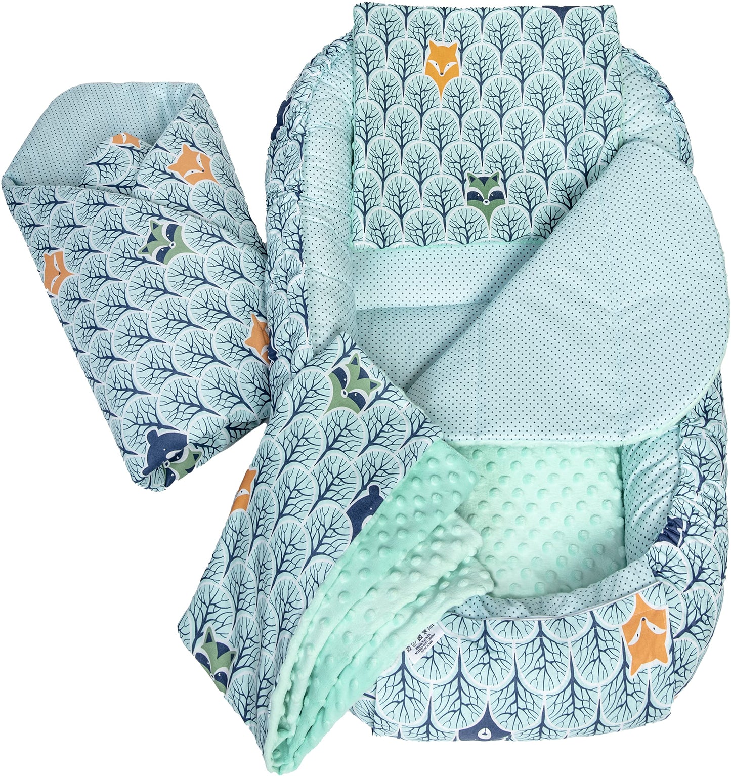 Medi Partners 5-Parti Nido per Bebè 100x60x15 Inserto Rimovibile Letto Cuscino Coperta bambini neonati 100% Cotone (Safari con Minky beige)