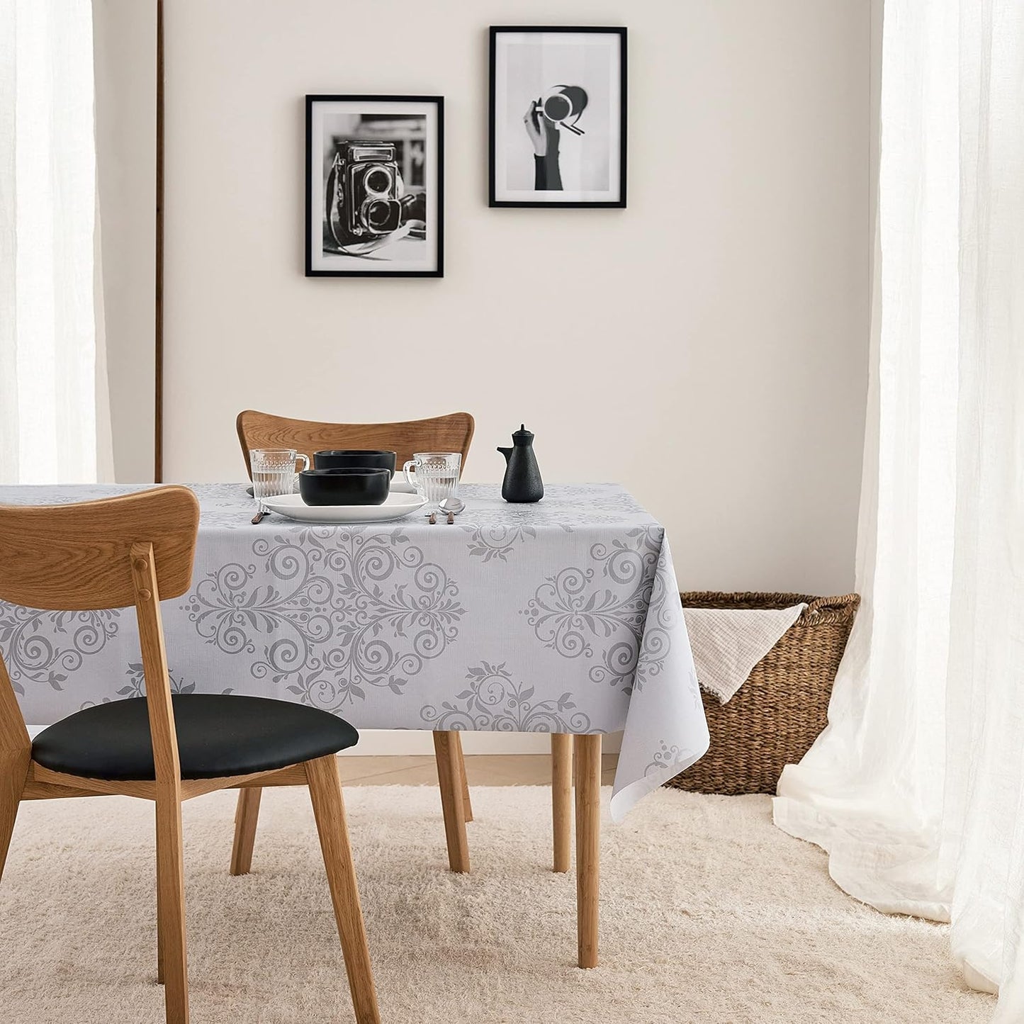 KP HOME Tovaglia Plastificata Rettangolare 250x140 cm, Tovaglia Cerata per Tavolo da 8 Posti, in PVC Facile da Pulire, Impermeabile, per Uso Interno ed Esterno, con Motivo Barocco Damascato Elegante