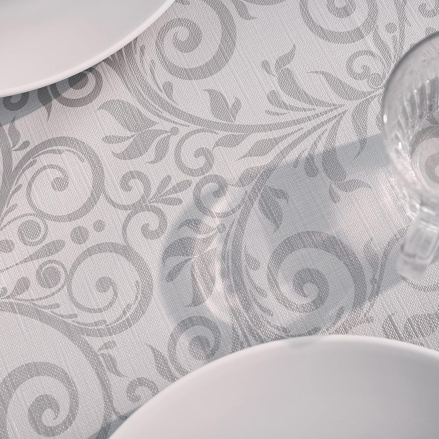 KP HOME Tovaglia Plastificata Rettangolare 250x140 cm, Tovaglia Cerata per Tavolo da 8 Posti, in PVC Facile da Pulire, Impermeabile, per Uso Interno ed Esterno, con Motivo Barocco Damascato Elegante