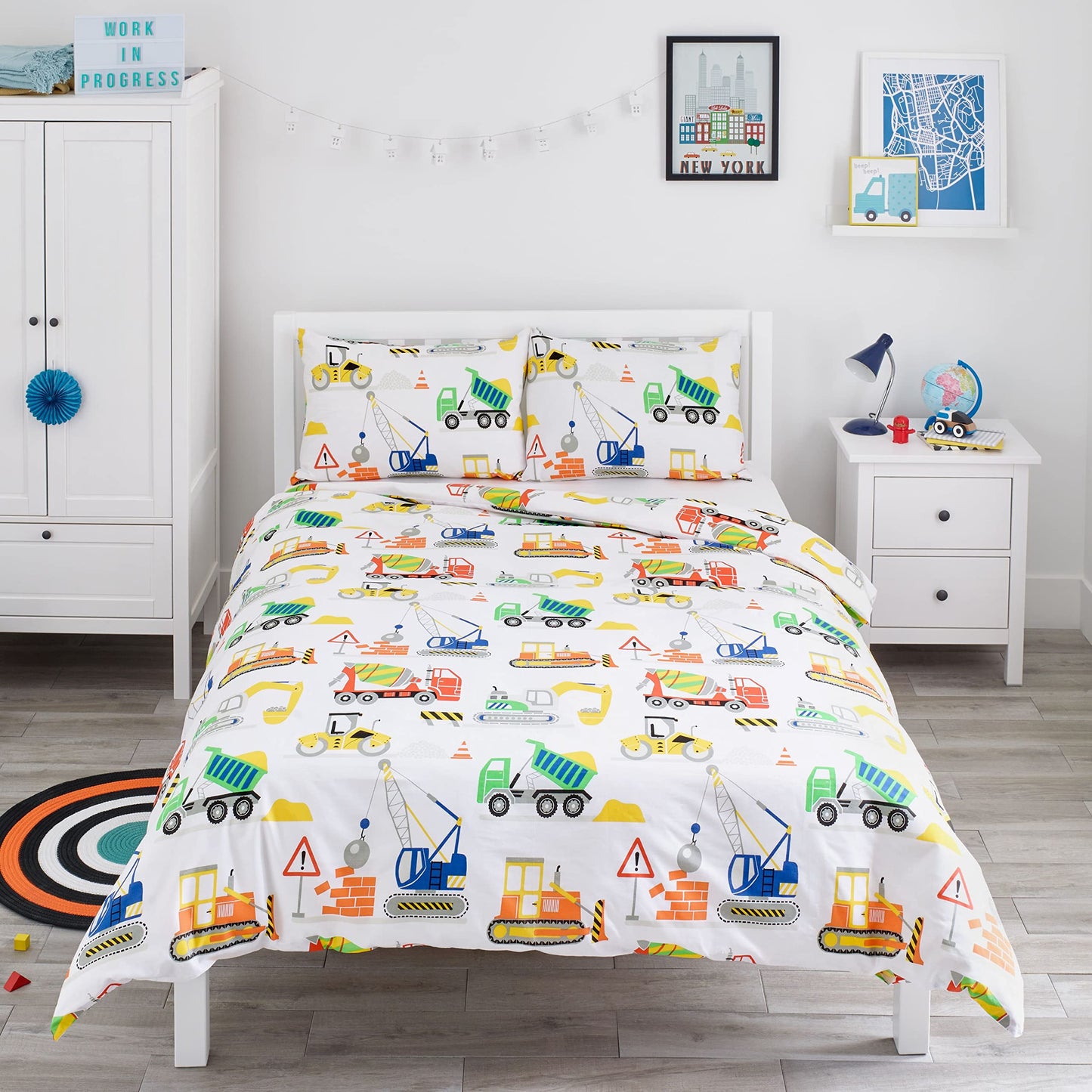 Bloomsbury Mill - Set Copripiumino Singolo Bambino e Bambina - Grigio & Bianco Stelle - Lenzuola Letto Singolo Reversibile - Set di Biancheria da Letto per Bambini - 135x200cm e Federe