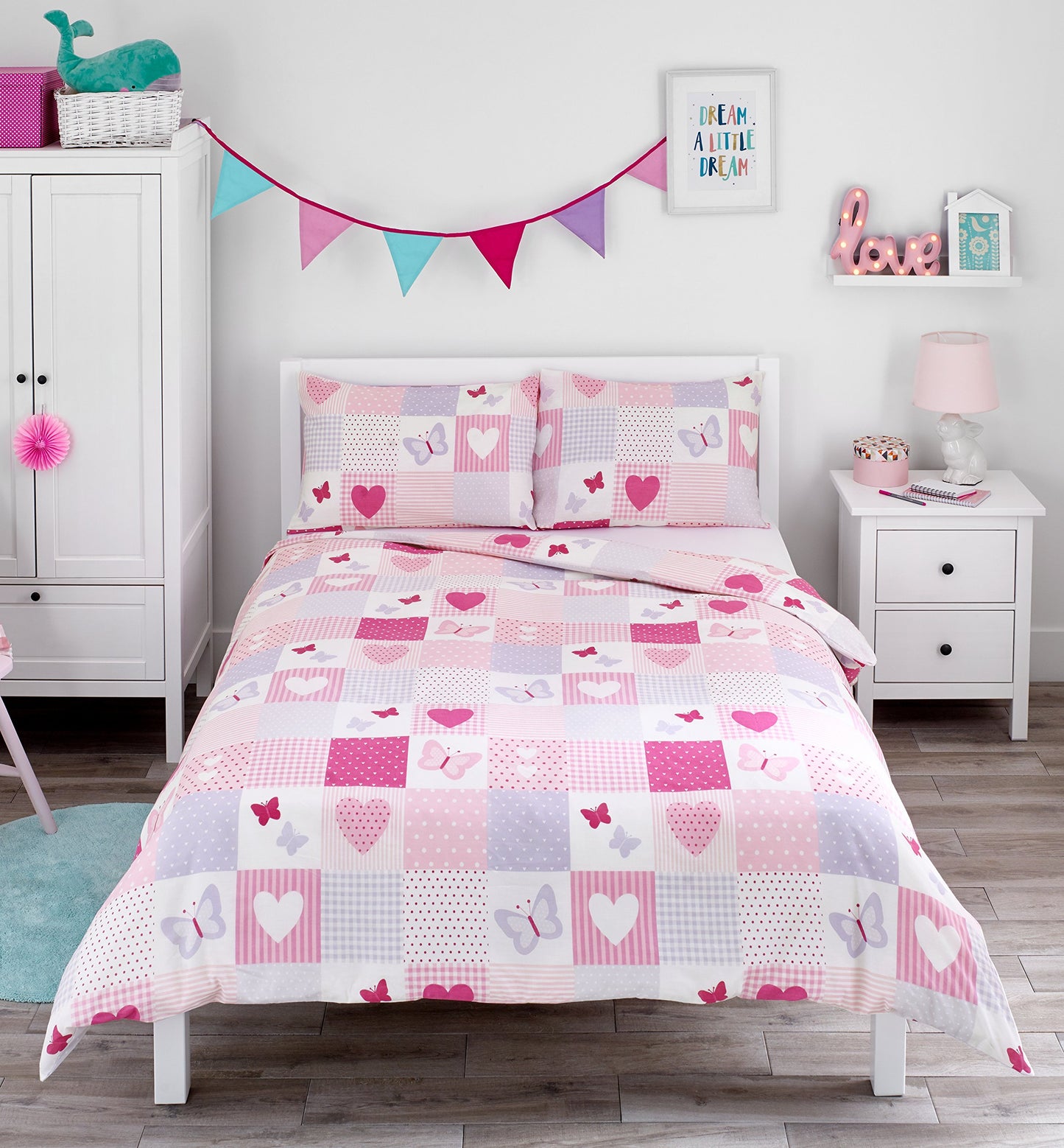 Bloomsbury Mill - Set Copripiumino Singolo Bambino e Bambina - Grigio & Bianco Stelle - Lenzuola Letto Singolo Reversibile - Set di Biancheria da Letto per Bambini - 135x200cm e Federe