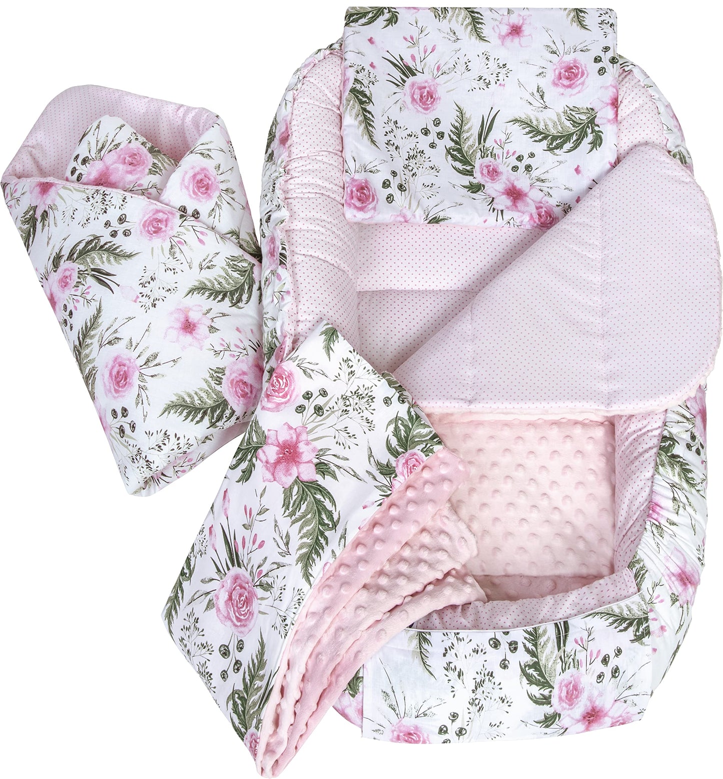 Medi Partners 5-Parti Nido per Bebè 100x60x15 Inserto Rimovibile Letto Cuscino Coperta bambini neonati 100% Cotone (Safari con Minky beige)