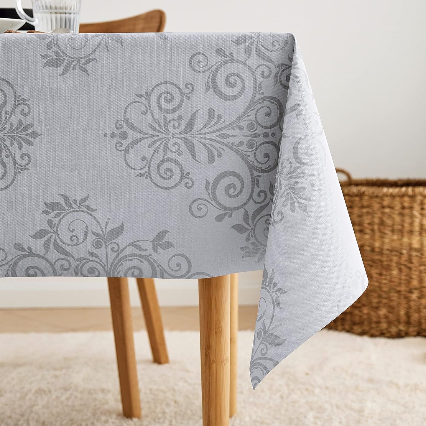 KP HOME Tovaglia Plastificata Rettangolare 250x140 cm, Tovaglia Cerata per Tavolo da 8 Posti, in PVC Facile da Pulire, Impermeabile, per Uso Interno ed Esterno, con Motivo Barocco Damascato Elegante