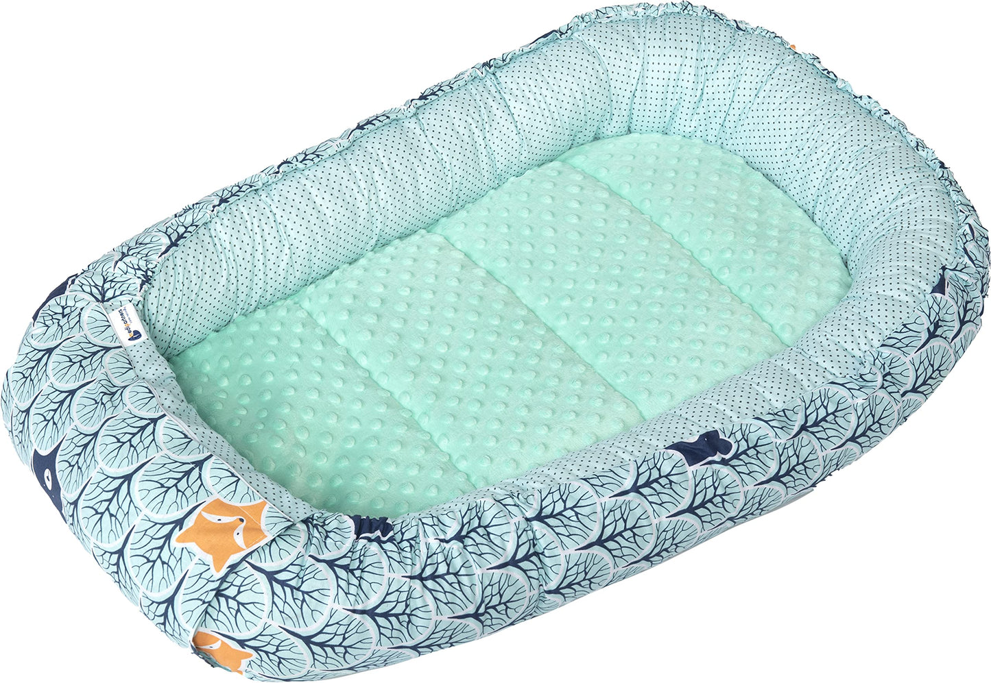 Medi Partners 5-Parti Nido per Bebè 100x60x15 Inserto Rimovibile Letto Cuscino Coperta bambini neonati 100% Cotone (Safari con Minky beige)