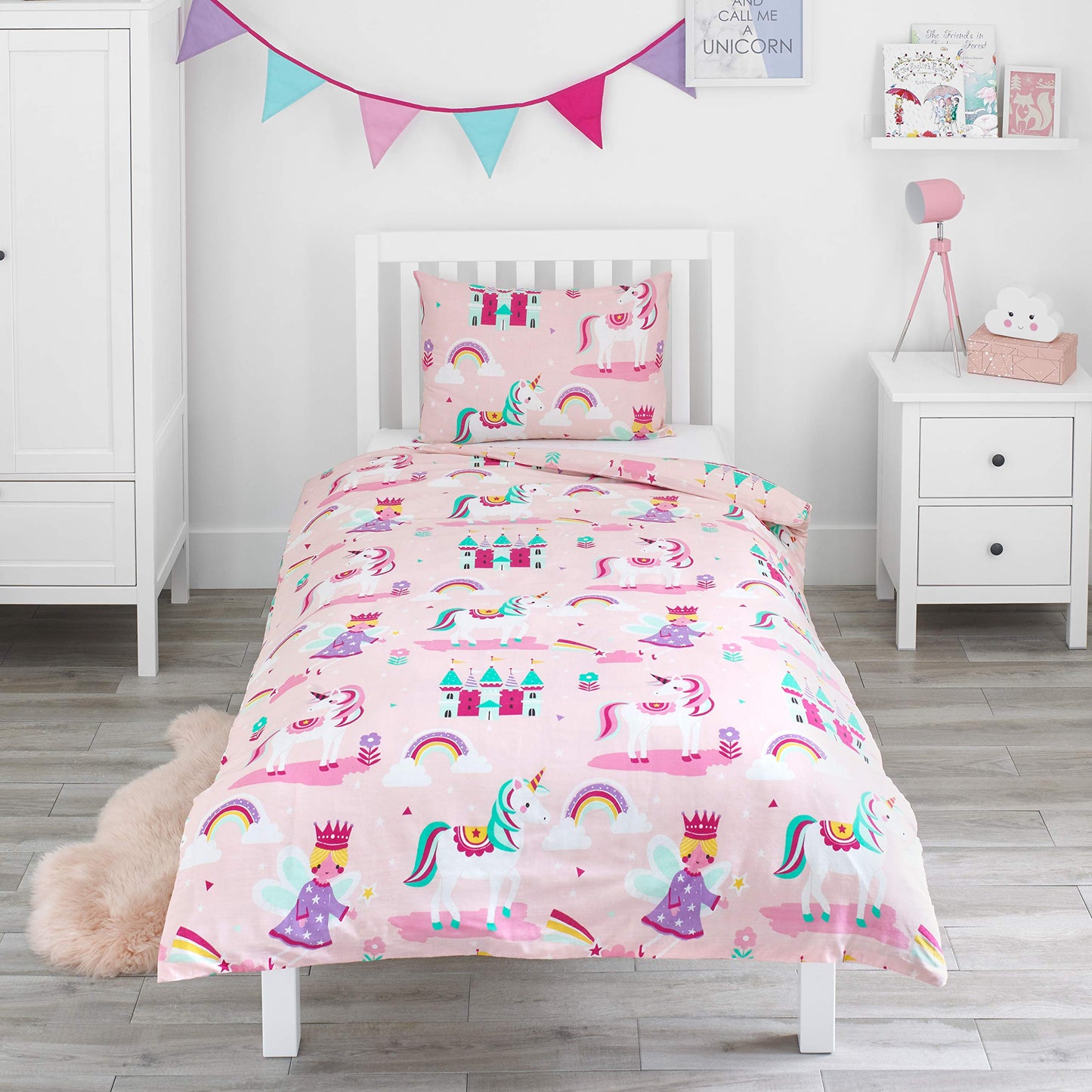 Bloomsbury Mill - Set Copripiumino Singolo Bambino e Bambina - Grigio & Bianco Stelle - Lenzuola Letto Singolo Reversibile - Set di Biancheria da Letto per Bambini - 135x200cm e Federe