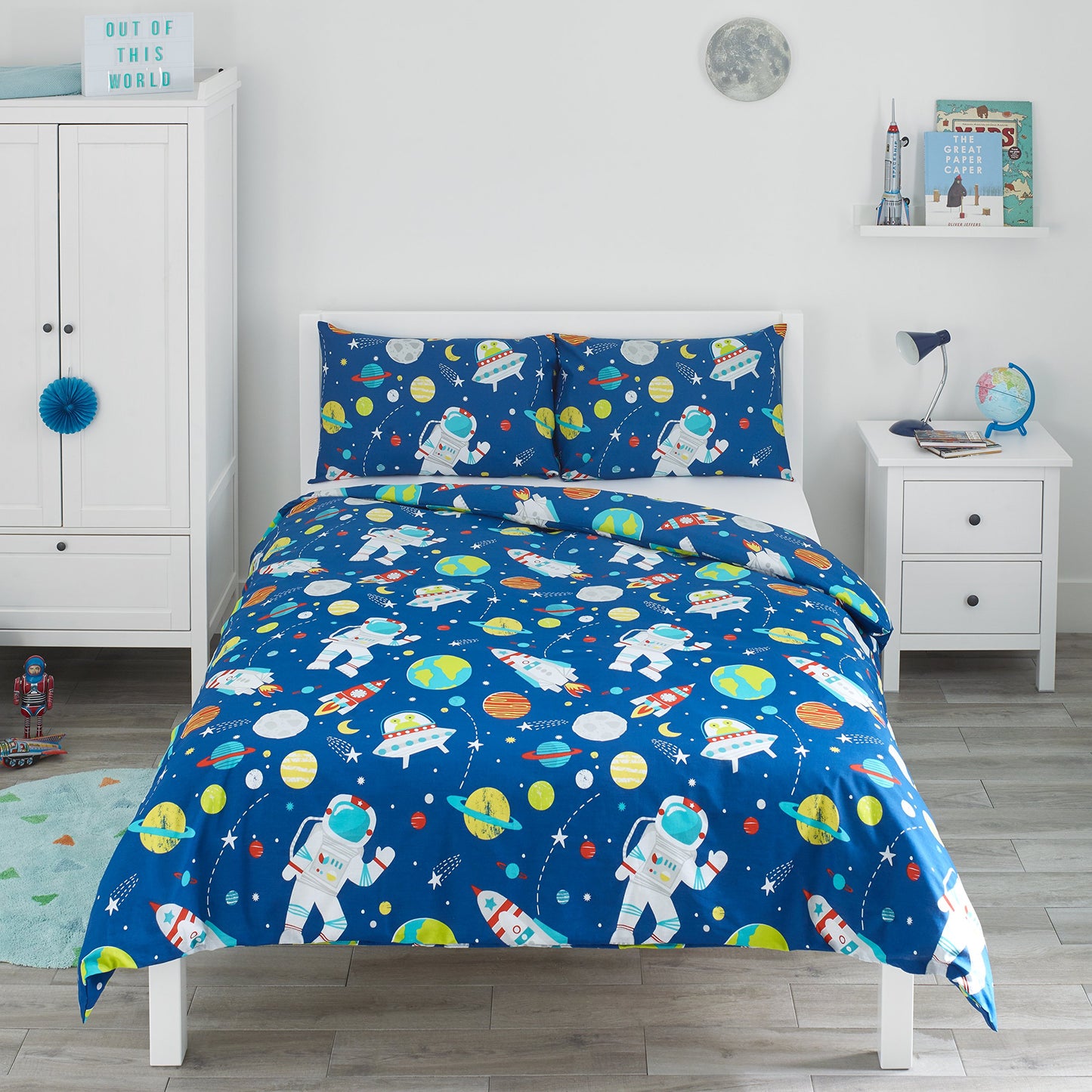 Bloomsbury Mill - Set Copripiumino Singolo Bambino e Bambina - Grigio & Bianco Stelle - Lenzuola Letto Singolo Reversibile - Set di Biancheria da Letto per Bambini - 135x200cm e Federe