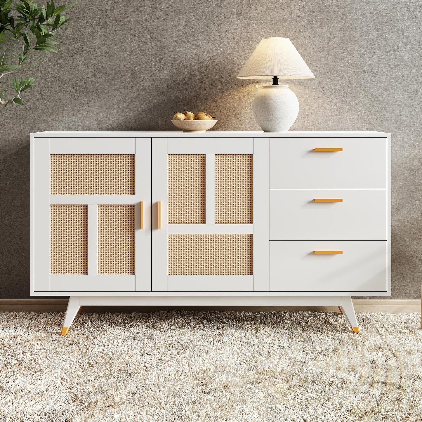 Credenza, armadio da cucina con 4 cassetti e 3 ante, per cucina, buffet con piano di lavoro, per sala da pranzo, soggiorno, 140 x 40 x 80 cm