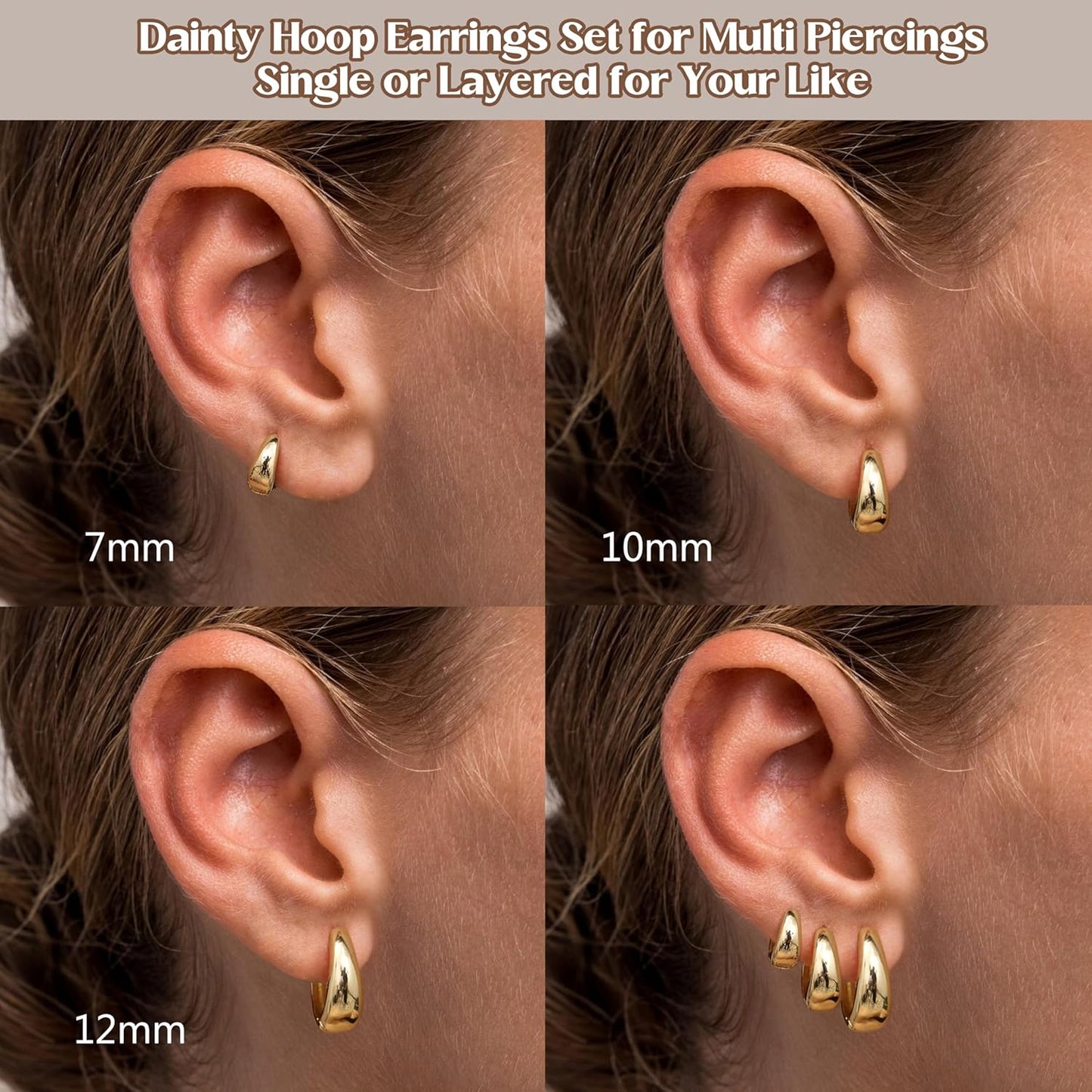 Chriscoco 3 Paia Orecchini Cerchio Donna Orecchini Cerchio Oro Placcato 14K Orecchini Cerchio Argento Ipoallergenico Orecchini a Cerchio Piccoli per Fori Multipli