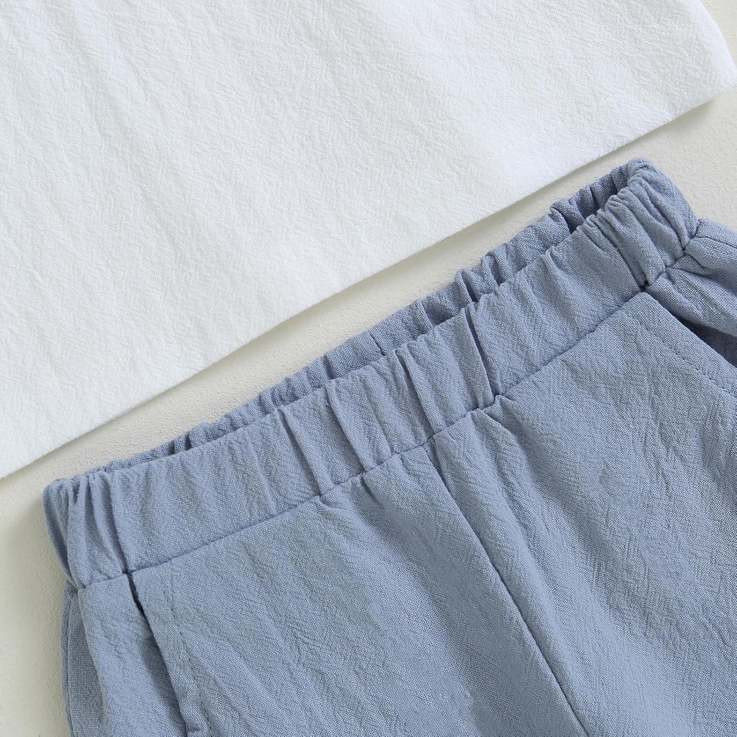 Geagodelia Completo Bambino Casual 2 Pezzi Tuta Neonato Estate Camicia Manica Corta con Bottoni +Pantaloni Lungi Vestiti Bambini Lino di Cotone