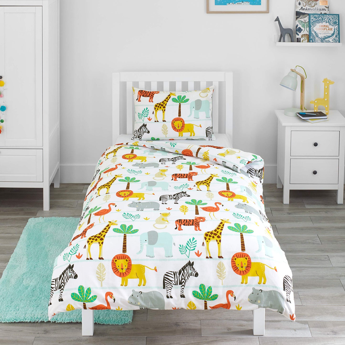 Bloomsbury Mill - Set Copripiumino Singolo Bambino e Bambina - Grigio & Bianco Stelle - Lenzuola Letto Singolo Reversibile - Set di Biancheria da Letto per Bambini - 135x200cm e Federe