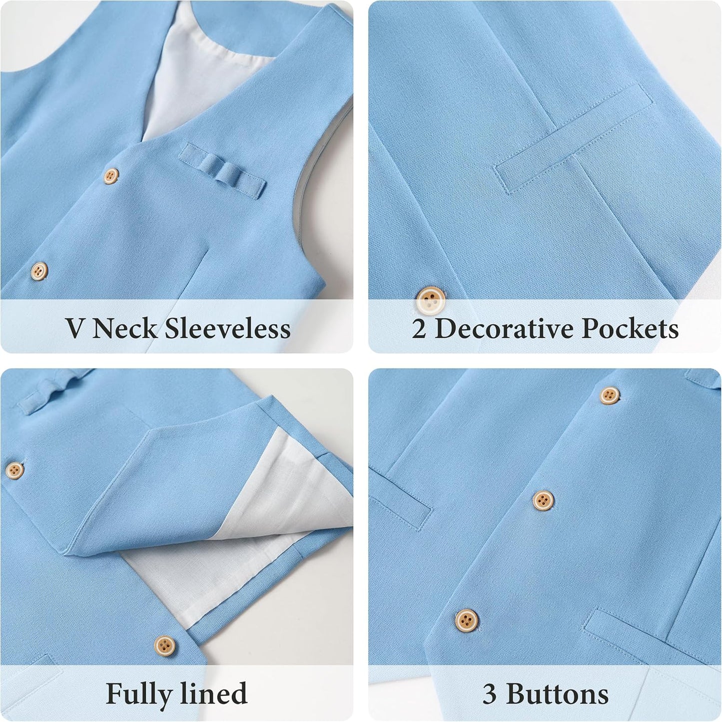 LOLANTA 4 Pezzi Completo Cerimonia Elegante Bambino, Ragazzi Paggetto Matrimoni Battesimo Abito in Lino Suit Set, Gilet+Pantaloni+Camicia+Farfallino