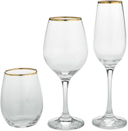 SWEET HOME Set 18 Pezzi Bicchieri in Vetro Trasparente Filo Oro cod.BC02830AU by Varotto & Co.