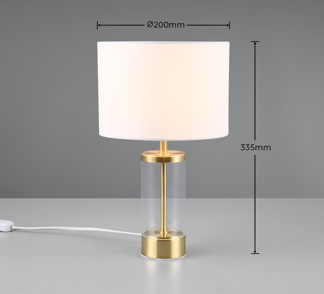 Reality Leuchten Lampada da tavolo GRAZIA R51711008, ottone opaco metallo, vetro trasparente, paralume in tessuto bianco, escl. 1x E14