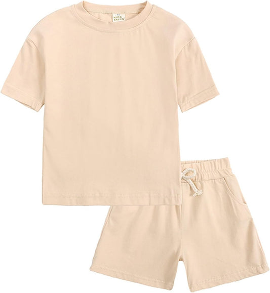 Generico Completo Bambino Casual 2 Pezzi Tuta Neonato Estate T Shirt Manica Corta e Pantaloncini Abbigliamento Sportiva Neonato Eleganti Set per 6 Mesi - 5 Anni