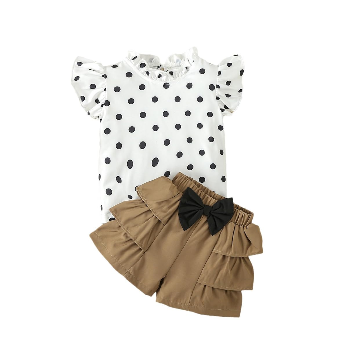 LUVCES Abbigliamento Bambina Estivi Set Maniche a Balze Fiocco di Perle Top + Pantaloncini con Orlo a Balze +Berretto 3 Pezzi Eleganti Completo Set