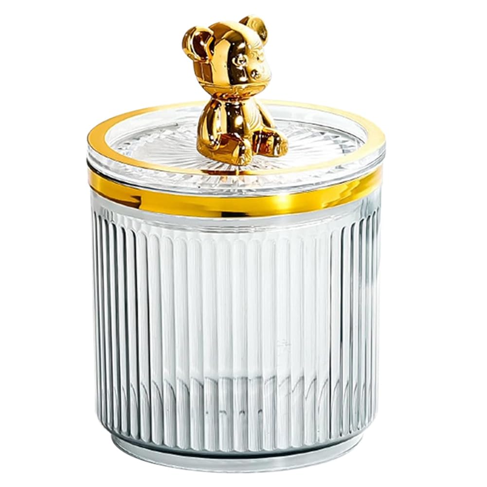 Yopeissn Scatola Portaoggetti per Cotton Fioc Scatola Portaoggetti in Acrilico Simpatico Orsetto Porta Batuffoli di Cotone Organizzatore per Trucchi Scatola per Cotton Fioc Resistente 9 X 9 X 13,5 cm