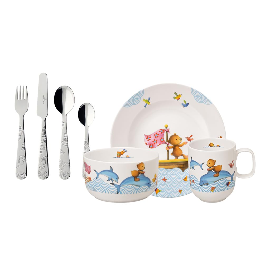 Villeroy & Boch - Kiddy Bears Posate Per Bambini 4 Pezzi, Lavabile in Lavastoviglie, Set di Posate, Acciaio Inossidabile