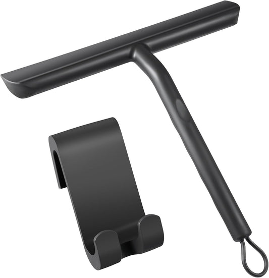 Tergivetro per Doccia, Lavavetri Doccia Senza Perforazione, Tira Acqua da Doccia con Gancio, Pulisci Vetro Doccia Anima Acciaio Inox per Finestre, Specchi, Bagno Pulire Superfici Lisce-21cm