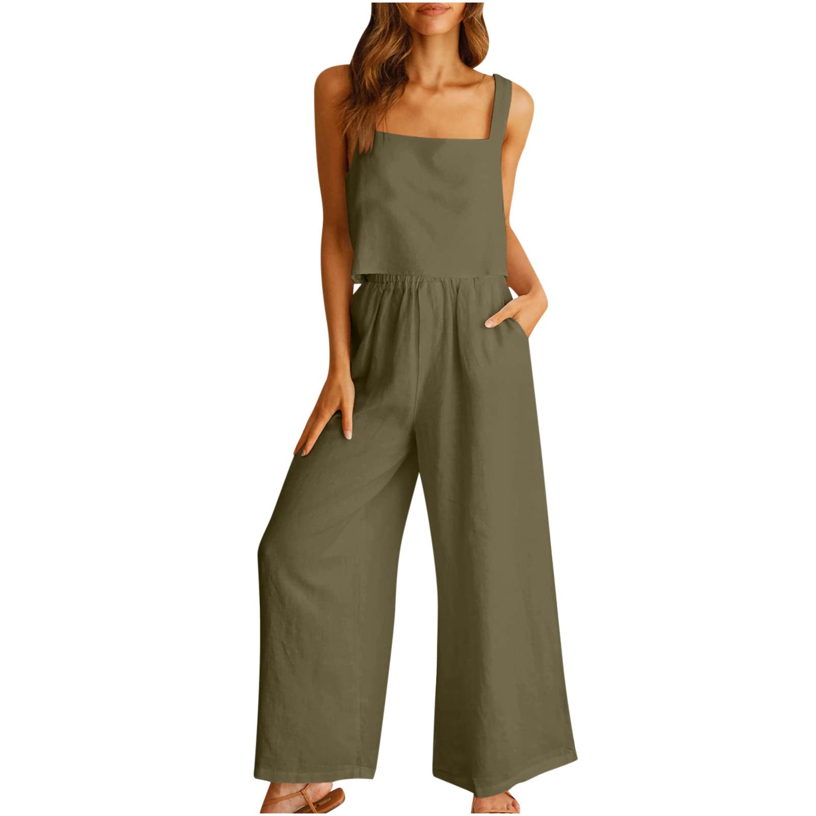 Tuta Da Donna Estiva Casual Cotone E Lino Manica Corta Camicia + Pantaloni Lino Tuta Completo Donna Completo Donna Elegante Estiva Leggera Tuta da Ginnastica Elegante Curvy Tinta Unita Casual