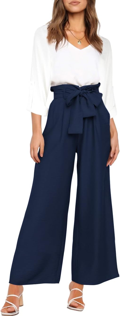 Donne 2 pezzi tuta casual manica lunga canotta pantaloni a vita alta top con scollo a V e pantaloni a larga gamba