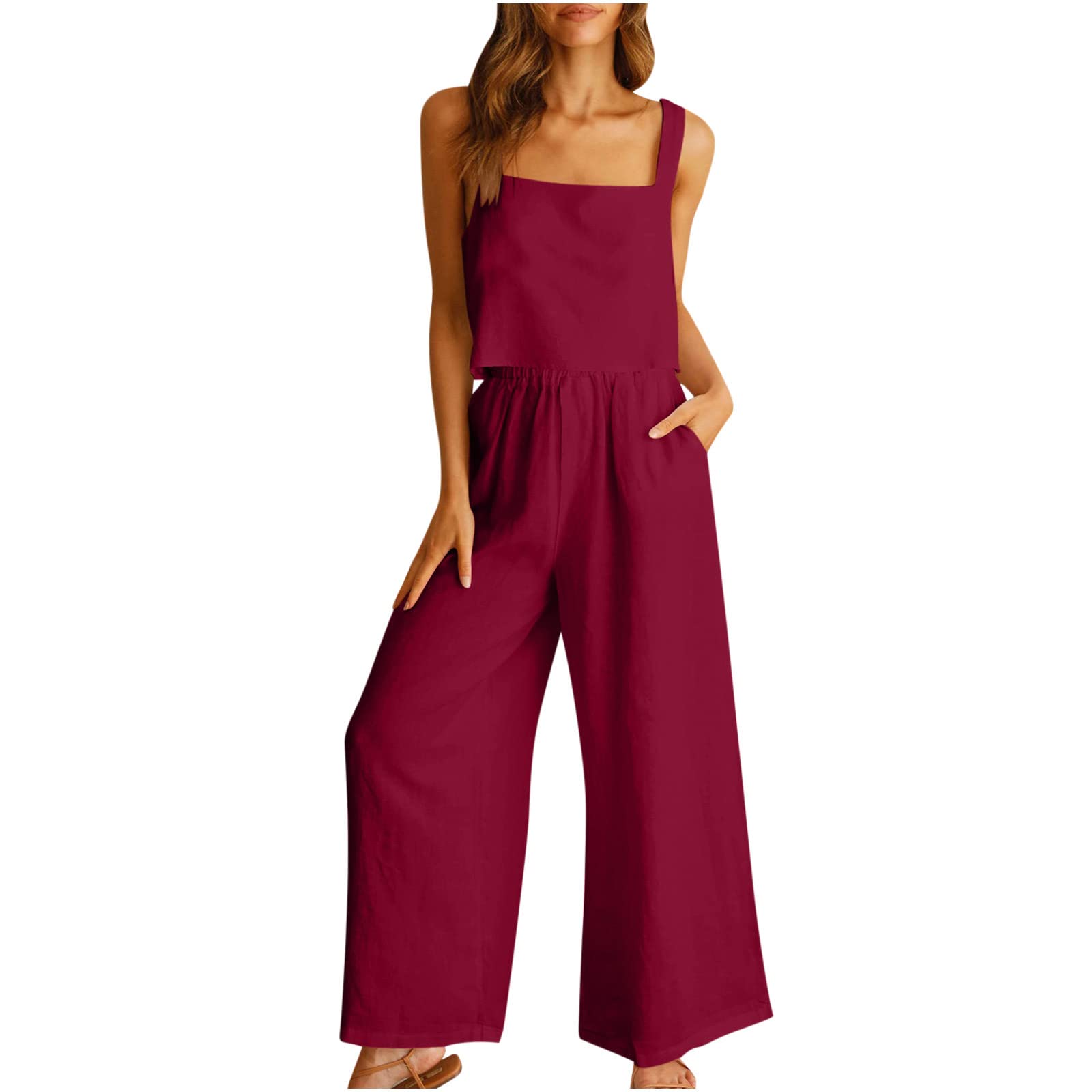 Tuta Da Donna Estiva Casual Cotone E Lino Manica Corta Camicia + Pantaloni Lino Tuta Completo Donna Completo Donna Elegante Estiva Leggera Tuta da Ginnastica Elegante Curvy Tinta Unita Casual
