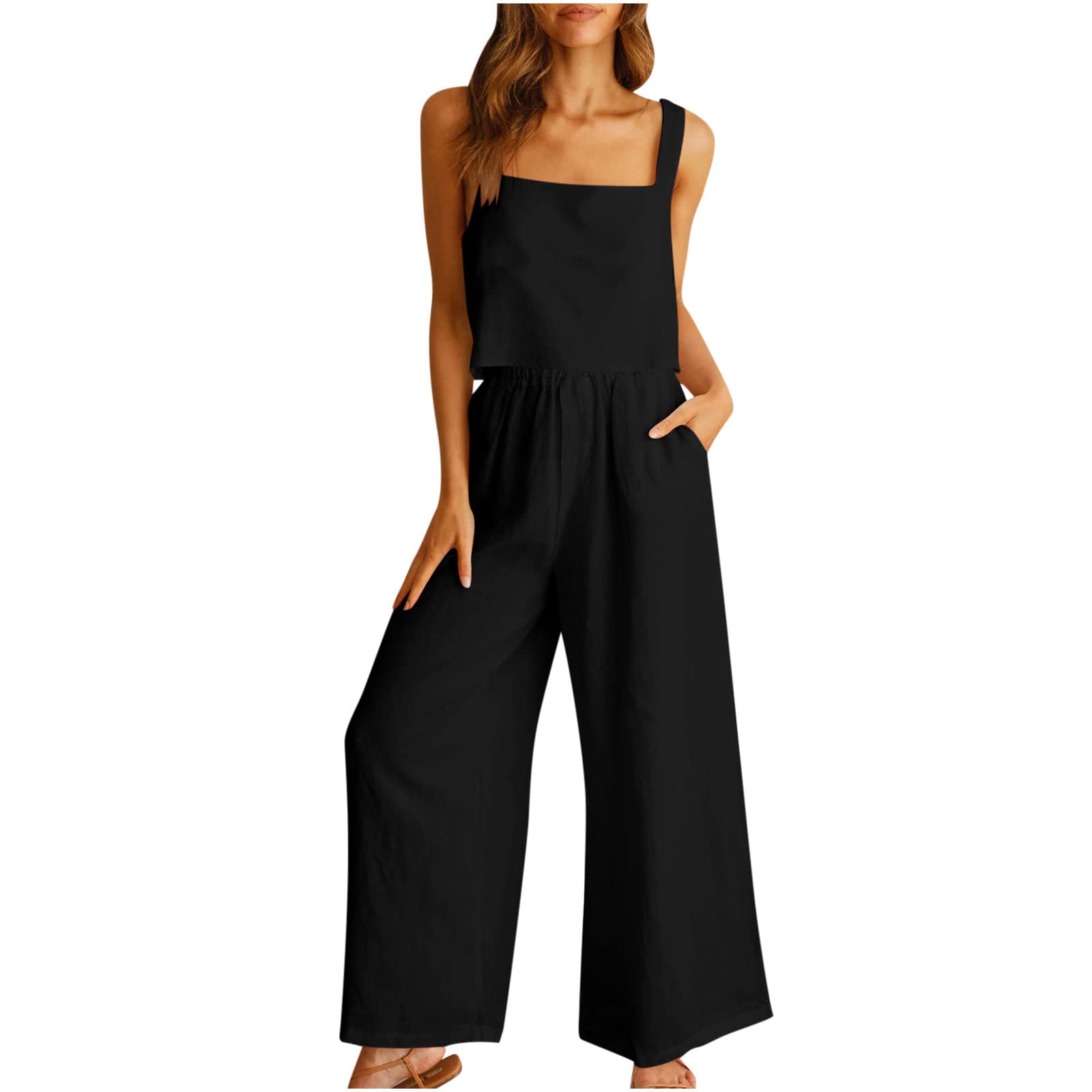 Tuta Da Donna Estiva Casual Cotone E Lino Manica Corta Camicia + Pantaloni Lino Tuta Completo Donna Completo Donna Elegante Estiva Leggera Tuta da Ginnastica Elegante Curvy Tinta Unita Casual