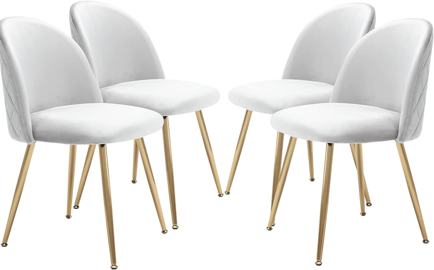 Set 4 pezzi Sedie Velluto Sala da Pranzo Moderne Sedie Cucina Beige Sedie Imbottite con Alto Schienale per Camera da Letto Soggiorno Gambe in d'Oro Metallo Regolabili