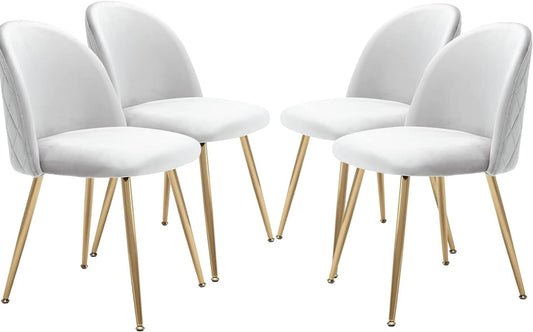 Set 4 pezzi Sedie Velluto Sala da Pranzo Moderne Sedie Cucina Beige Sedie Imbottite con Alto Schienale per Camera da Letto Soggiorno Gambe in d'Oro Metallo Regolabili