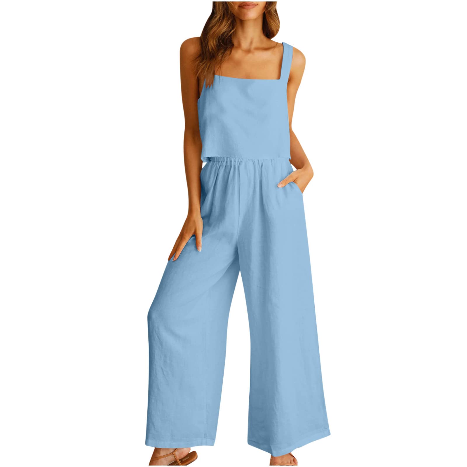 Tuta Da Donna Estiva Casual Cotone E Lino Manica Corta Camicia + Pantaloni Lino Tuta Completo Donna Completo Donna Elegante Estiva Leggera Tuta da Ginnastica Elegante Curvy Tinta Unita Casual