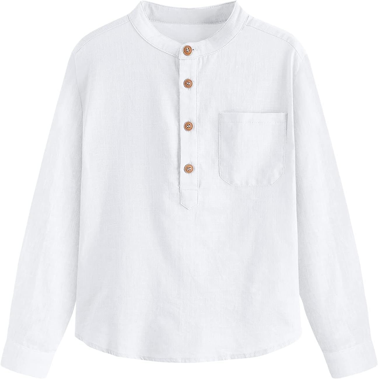 Inorin Camicia da ragazzo in lino con bottoni Henley a maniche lunghe, in cotone leggero, con una tasca