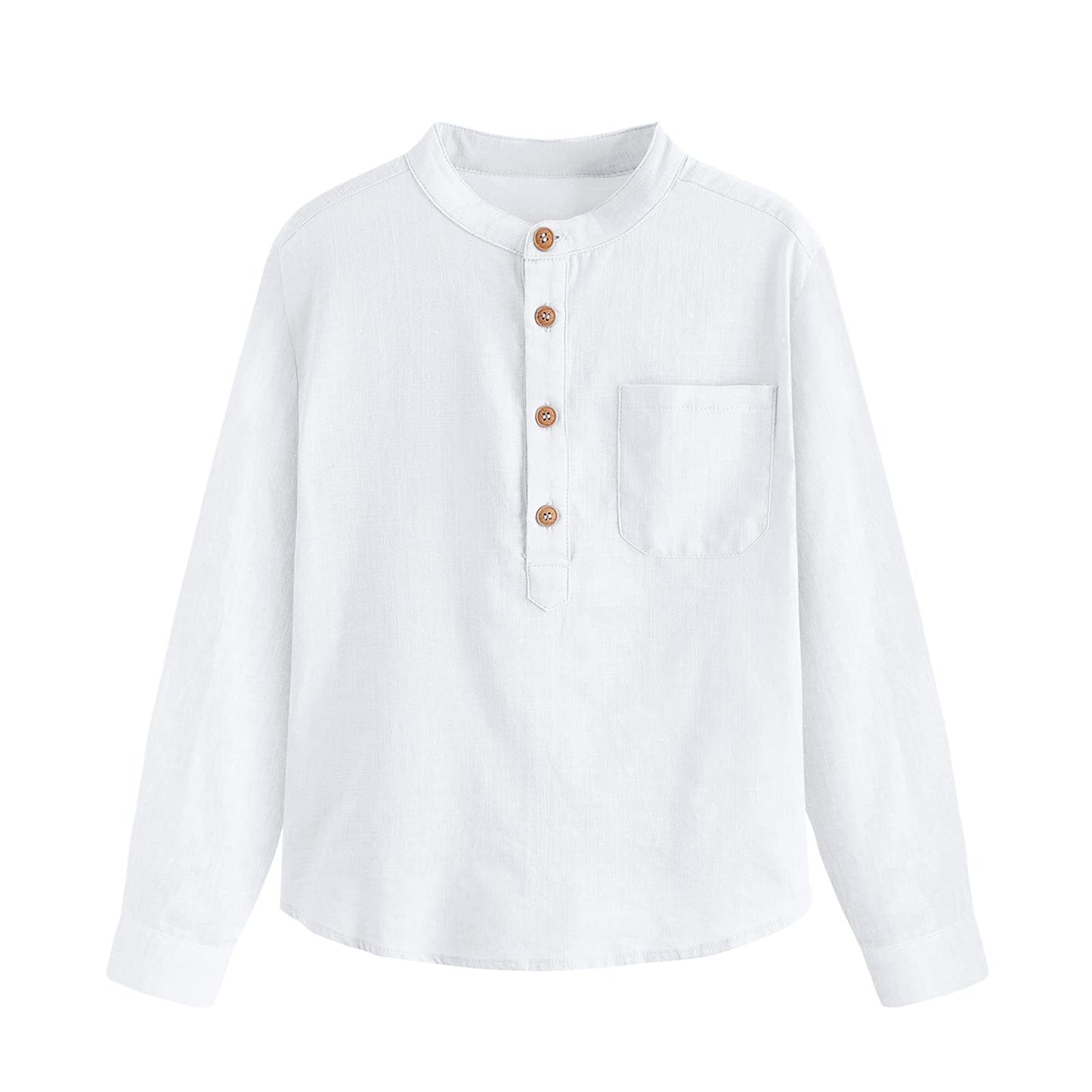 Inorin Camicia da ragazzo in lino con bottoni Henley a maniche lunghe, in cotone leggero, con una tasca