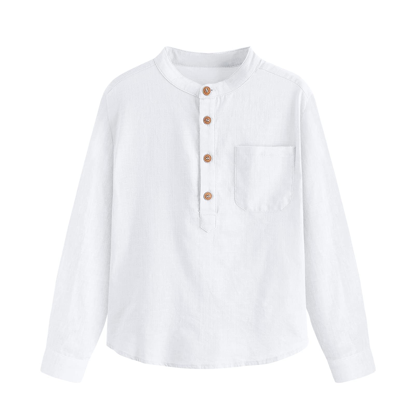 Inorin Camicia da ragazzo in lino con bottoni Henley a maniche lunghe, in cotone leggero, con una tasca