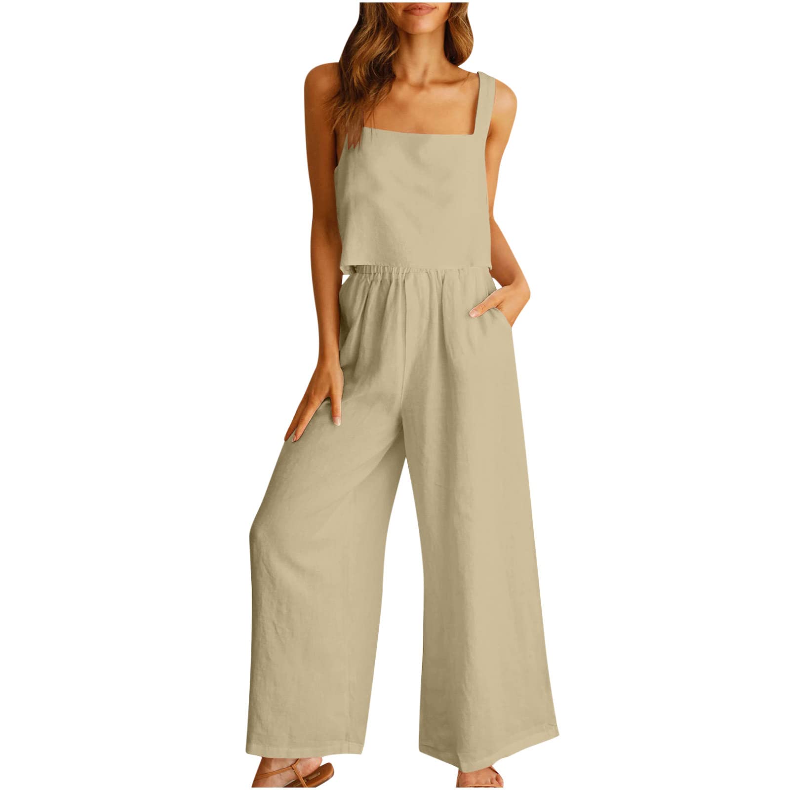 Tuta Da Donna Estiva Casual Cotone E Lino Manica Corta Camicia + Pantaloni Lino Tuta Completo Donna Completo Donna Elegante Estiva Leggera Tuta da Ginnastica Elegante Curvy Tinta Unita Casual