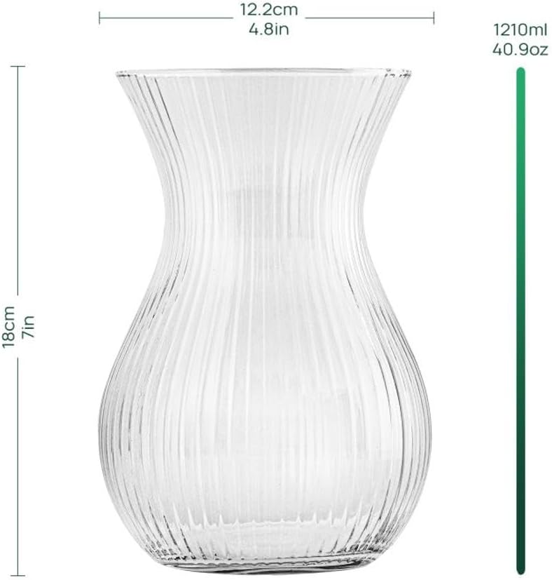 TREND FOR HOME Vaso Fiori 18 cm Vaso a Tulipano Vaso per Fiori Vaso da Interno Vaso Trasparente Striature Longitudinali Vaso Vetro Vasi Moderni da Interno | ⌀ 11 cm | 1229 ml | Lyra Luminous