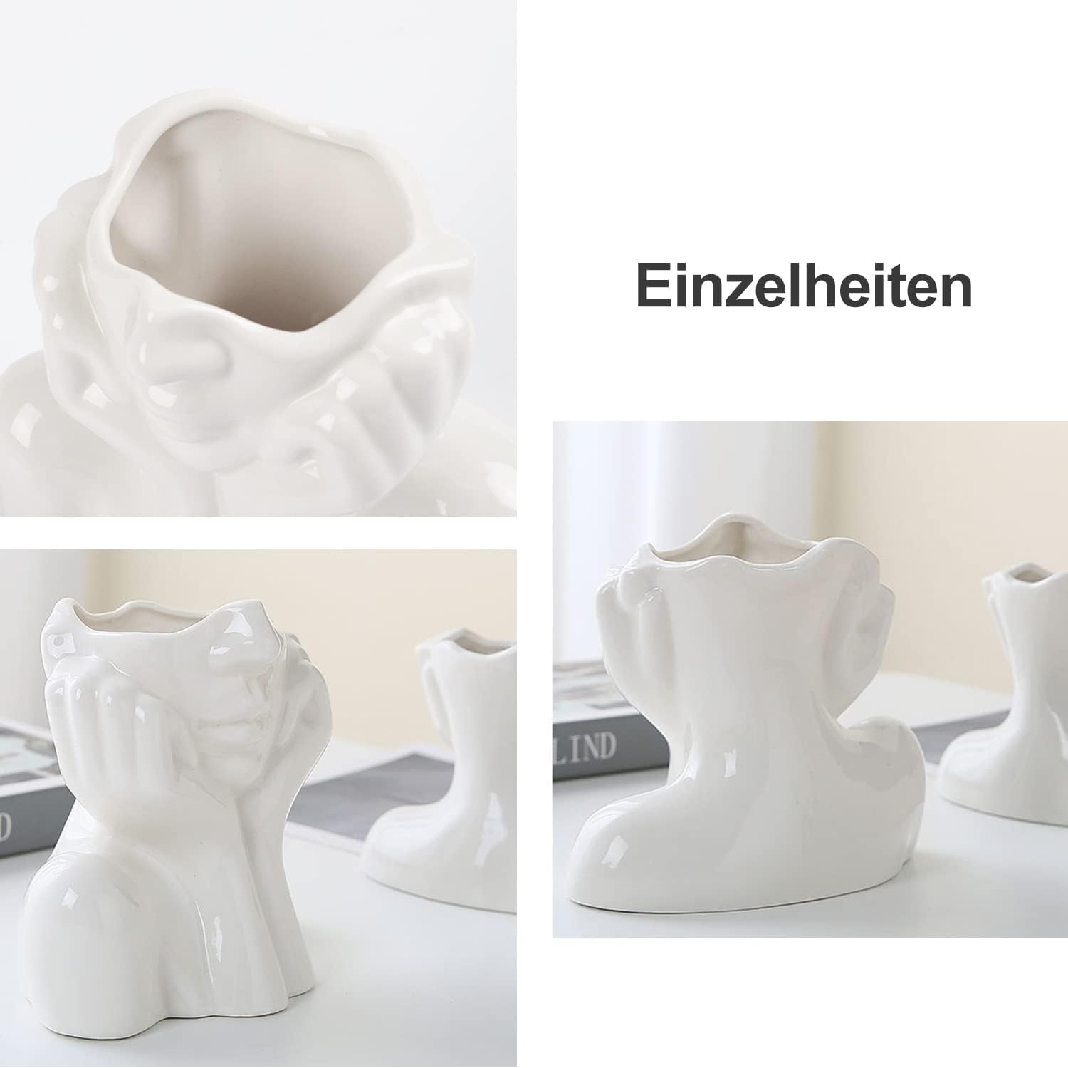 CEMABT Vaso per il viso, vaso per la scrivania, vaso per il corpo in ceramica a forma femminile ideale per la scaffalatura, decorazione moderna da tavolo, semi-faccia vaso (stile-C)