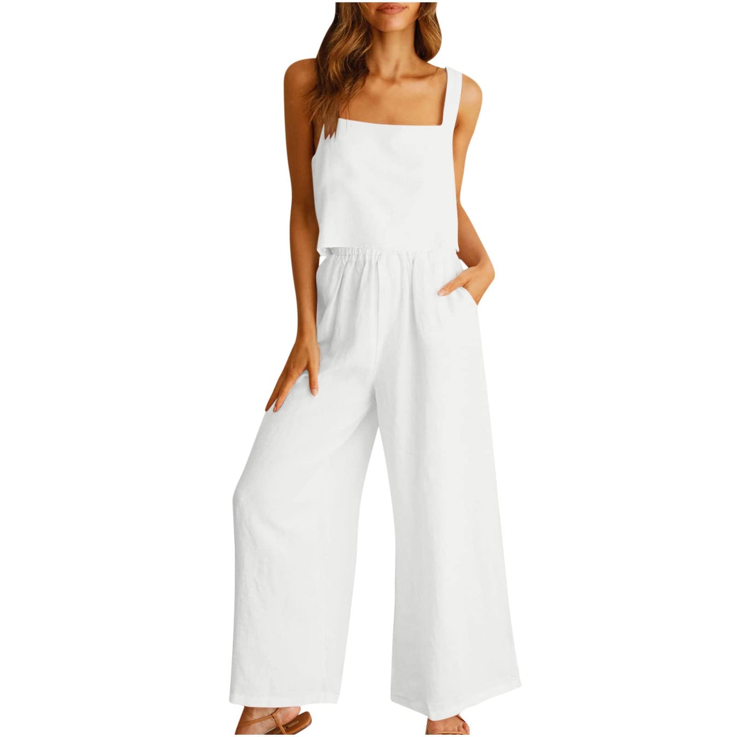 Tuta Da Donna Estiva Casual Cotone E Lino Manica Corta Camicia + Pantaloni Lino Tuta Completo Donna Completo Donna Elegante Estiva Leggera Tuta da Ginnastica Elegante Curvy Tinta Unita Casual